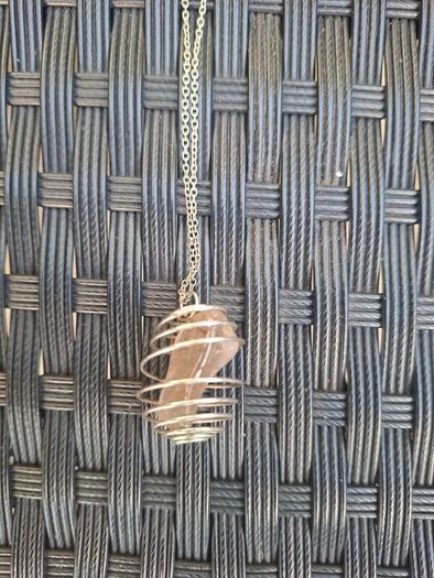 Nice genuine 925 Sterling Silver Wire Cage Pendant Necklace holding a natural Polished Smoky Quartz Crystal Gemstone
