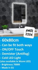LED Bathroom Mirror Antifog Defogger 60x80cm