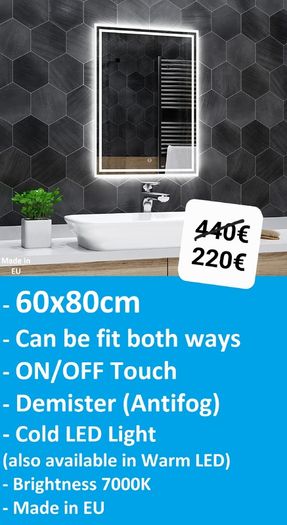 LED Bathroom Mirror Antifog Defogger 60x80cm