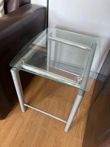 two glass side tables and one glass coffee table