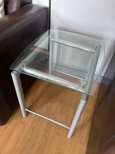 two glass side tables and one glass coffee table