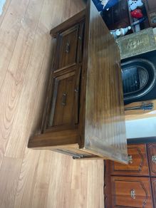 Solid Hardwood Coffee Table with 4 Storage Drawers, Dark Walnut Finish
