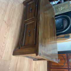 Solid Hardwood Coffee Table with 4 Storage Drawers, Dark Walnut Finish