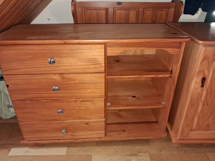 Pine mid-sleeper bed with storage shelf