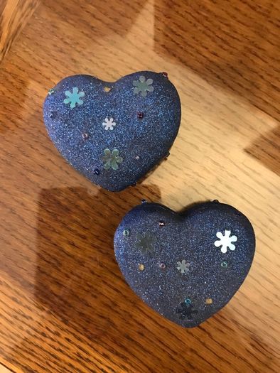 Two sparkly Blue Heart Shaped Trinket boxes
