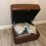Leather electric recliner sofa with matching armchair and footstool Image 6