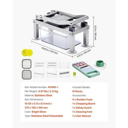 Vegetable Chopper Mandoline Slicer, All-in-1 Food Veggie Cutter with 9 Stainless Steel Blades, Cheese Grater Onion Potato Dicer with Container,Salad Spiralizer Kitchen Gadgets&Essentials