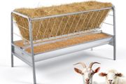 Livestock Hay Feeder, 2 in 1 Grain &amp; Hay Feeder, 300L Capacity, 147 cm Long Goat Pasture Feeding with Deeper Feeding Pan, Heavy Duty Steel Grain Holder for Sheep Sheds, Farms, Horse Barns, Yards
