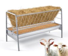 Livestock Hay Feeder, 2 in 1 Grain & Hay Feeder, 300L Capacity, 147 cm Long Goat Pasture Feeding with Deeper Feeding Pan, Heavy Duty Steel Grain Holder for Sheep Sheds, Farms, Horse Barns, Yards