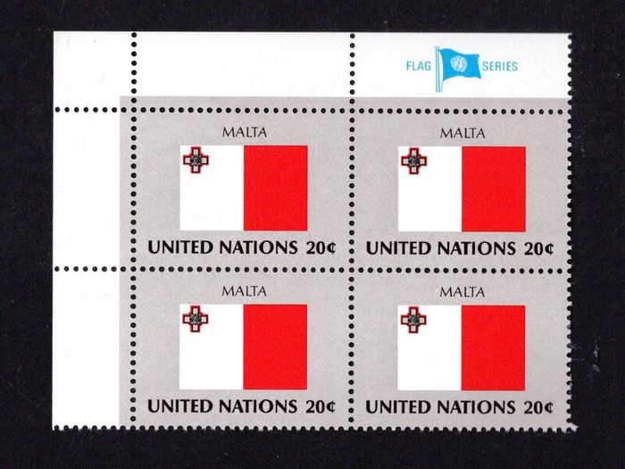 1981 United Nations New York Malta National Flag (part of flag series) Block of 4 Mint Never Hinged (MNH)