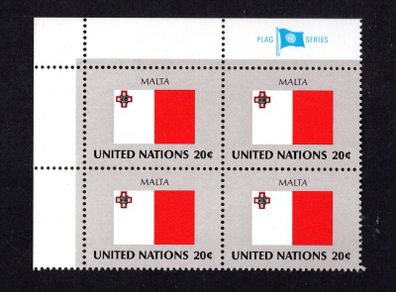 1981 United Nations New York Malta National Flag (part of flag series) Block of 4 Mint Never Hinged (MNH)