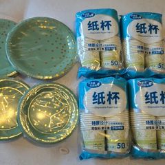 Unused paper plates and cups