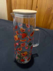 Decorative Glass Jug with Fruit Design & Lid