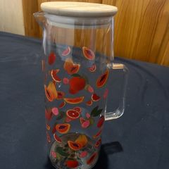 Decorative Glass Jug with Fruit Design & Lid