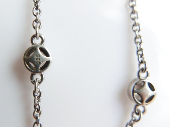 Vintage TI SENTO 925 Sterling Silver Long 30" silver station necklace with clear stones 9,1g                              es