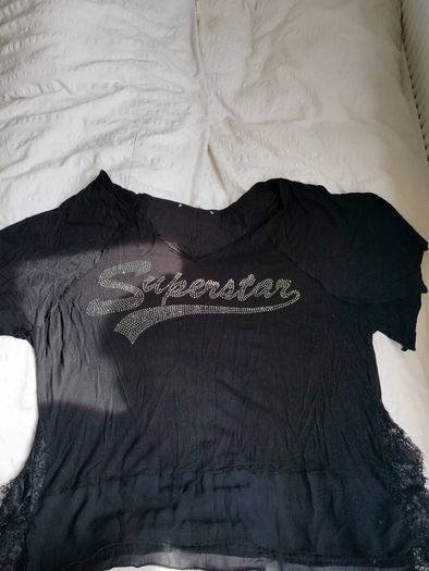 Black Sheer T-Shirt Superstar Print Casual