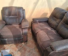 Faux leather sofa and chair