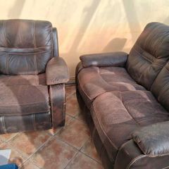 Faux leather sofa and chair