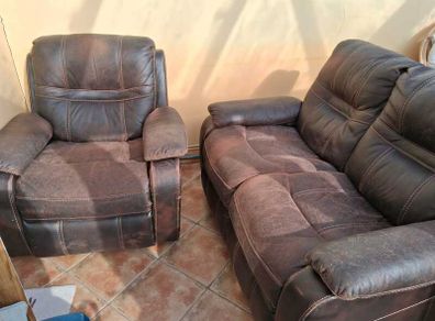 Faux leather sofa and chair