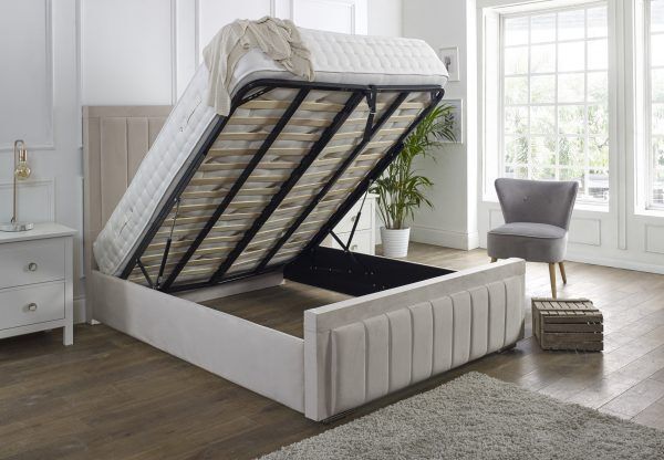 Ottoman Winged Panel Plush Velvet Upholstered Bed Frame Double & King Size Bed