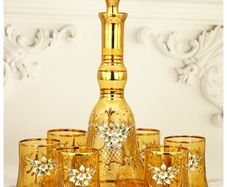 Vintage Venetian Murano Amber Glass Decanter Set