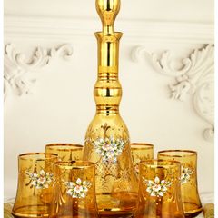 Vintage Venetian Murano Amber Glass Decanter Set