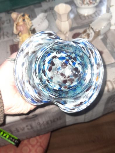 Rare 1960s Handmade Murano Style End of Day Splatter Glass Fish Ashtray Vase
