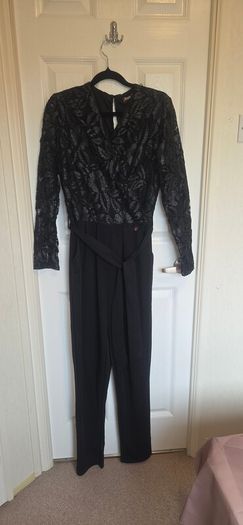 Rant & Rave Black Lace Wide Leg Occasion Jumpsuit Size 12 Elegant