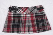 Mango Vintage Red Black White Plaid Tartan Buckle Detail Mini Skirt 12UK/40EU