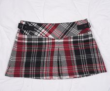 Mango Vintage Red Black White Plaid Tartan Buckle Detail Mini Skirt 12UK/40EU