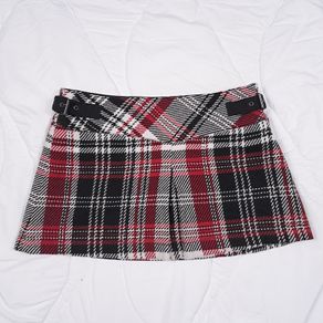 Mango Vintage Red Black White Plaid Tartan Buckle Detail Mini Skirt 12UK/40EU