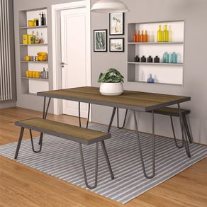 Outdoor Dining Set Paulette Charcoal Frame 5ft Garden Dining Table and 2 Benches 88192CNOEUK by Novogratz