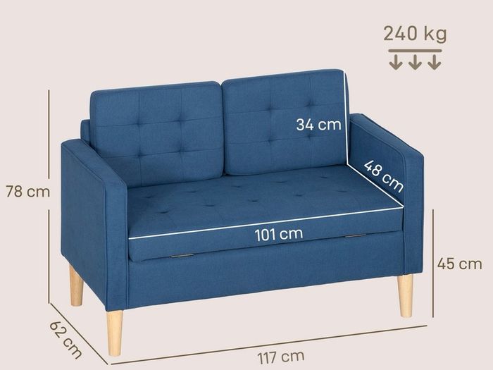 2-Seater Storage Sofa with Button Tufting,