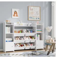 Kids Toy Storage Unit and Bookcase with 8 Boxes and 9 Shelves White for Children
