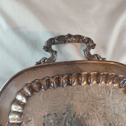Vintage Silver Plated Butlers Serving Tray Platter Claw Footed 24 inch x 12 inch Leonard English