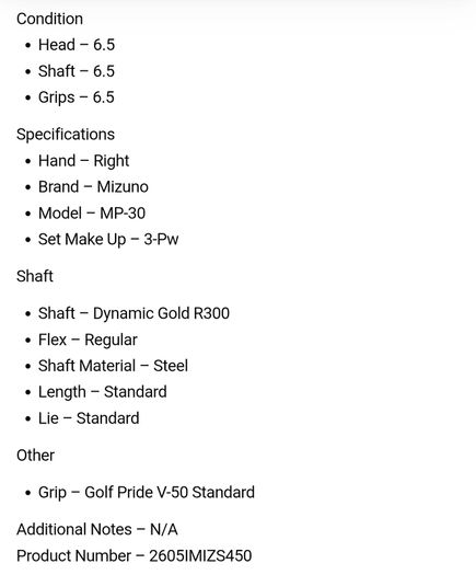 Mizuno MP-30 Irons / 3-Pw / Dynamic Gold R300 Regular