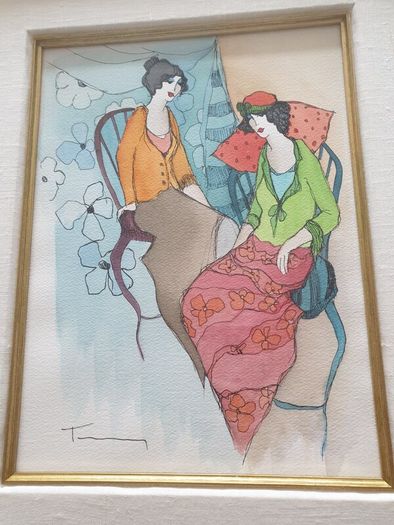 Pair of Tarkay watercolors (2 paintings)- PERFECT condition