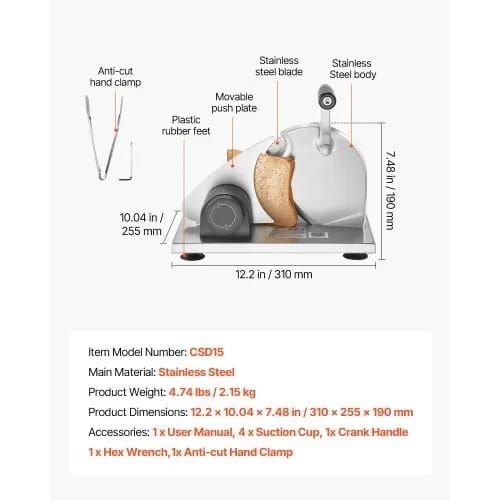 Manual Bread Slicer, 0-15mm Adjustable Thickness Cheese Cutter, Hand-Cranked Bread Slicer with Micro-Serrated Stainless Steel Blade for Kitchen, Bakery, Party