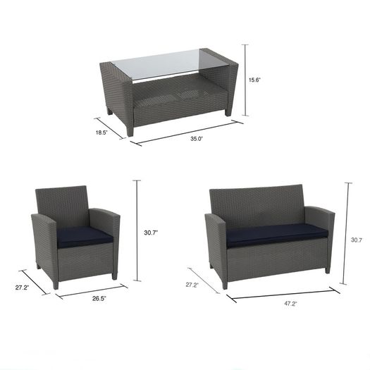 Cosco Malmo 4PC Patio Set - Grey w/ Navy Cushions - 88529GBLEUK