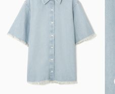 COS 100% Cotton Frayed Short-Sleeved Denim Shirt Jacket Light Blue Size EU34 UK8
