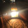 Danish pressed glass amber lamp Image 4
