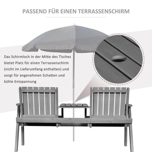2-Seater Wooden Garden Furniture Bench - Antique Loveseat Chair and Table Conversation Set for Yard, Lawn, Porch, Patio, Grey