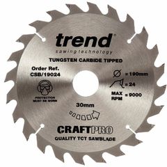 Trend Csb/19024tc Craftpro Saw Blade 190mm X 30mm X 24t (to Fit Dewalt Dcs575 54v)