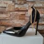 Black shiny leather stilettos with gold ankle chains, size 39 Image 4
