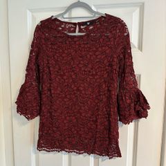 New Fig Women's Burgundy Crochet Top - Size medium