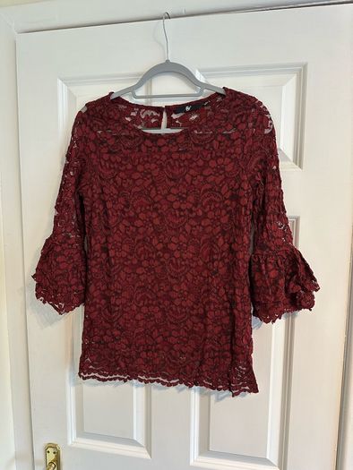 New Fig Women's Burgundy Crochet Top - Size medium