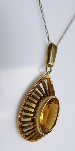 Vintage Citrine Paste Gold Plate Pendant Chain Necklace length 22"