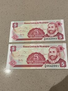 Nicaragua 1991 Uncirculated Centavos Banknotes Consecutive Numbers