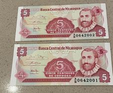 Nicaragua 1991 Uncirculated Centavos Banknotes Consecutive Numbers