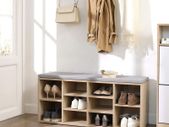 Padded shoe bench natural-grey  shoe bench, shoe rack, shoe storage, bench, 10 compartments, with upholstery, for the entrance area, hallway, bedroom, 104 x 30 x 48 cm, wood look